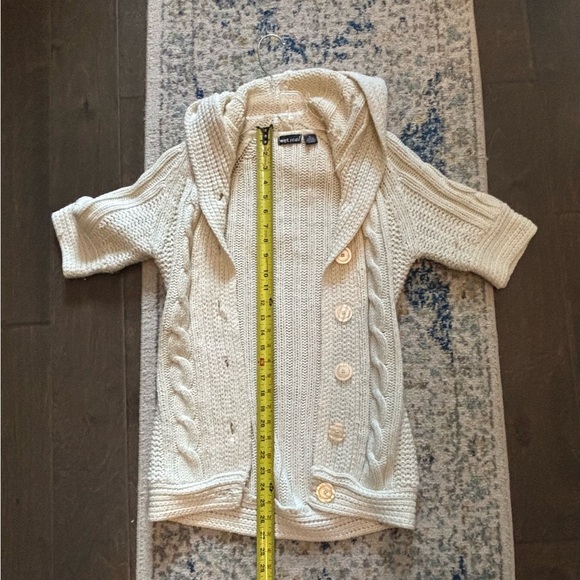 Y2K Wet Seal Women's Cream Cable Knit Short Sleeved Cardigan - Picture 5 of 5